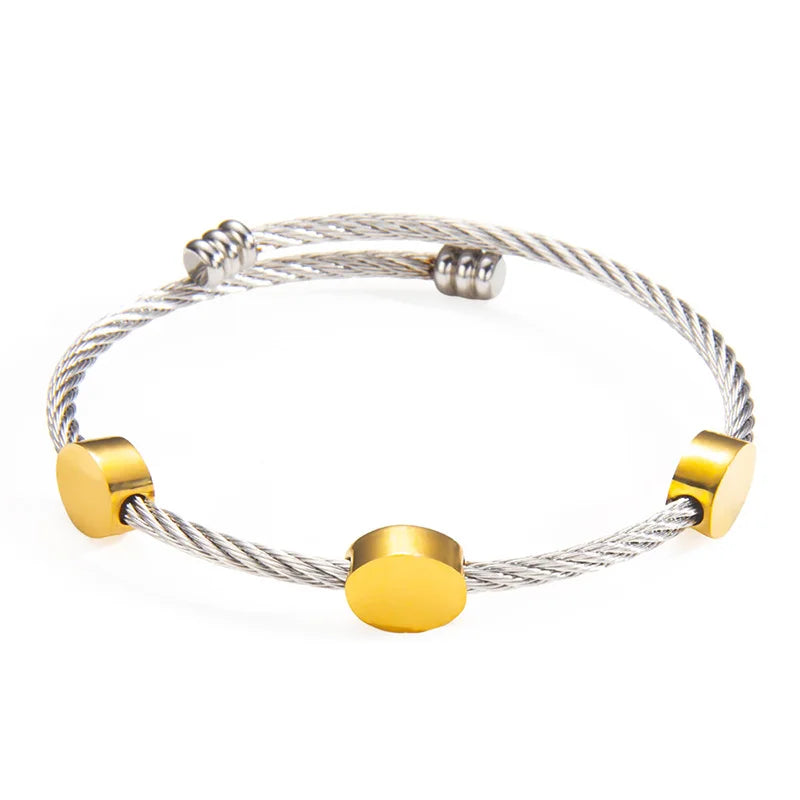 1pcs Stainless Steel Gold-plated Bangle Trendy Retro Hip-hop Style Bracelet Fried Dough Twists Steel Wire Rope Colorfast Bangle Vera Lux