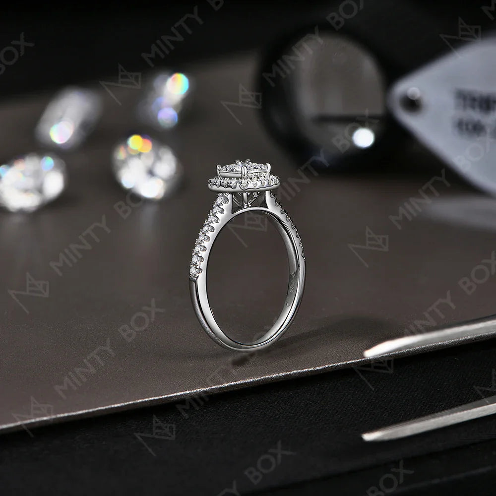 MINTYBOX S925 Sterling Silver Halo Moissanite Engagement Ring for Women Classic Lab Diamond Rings 18K Plated Wedding Fine Jewelr Vera Lux
