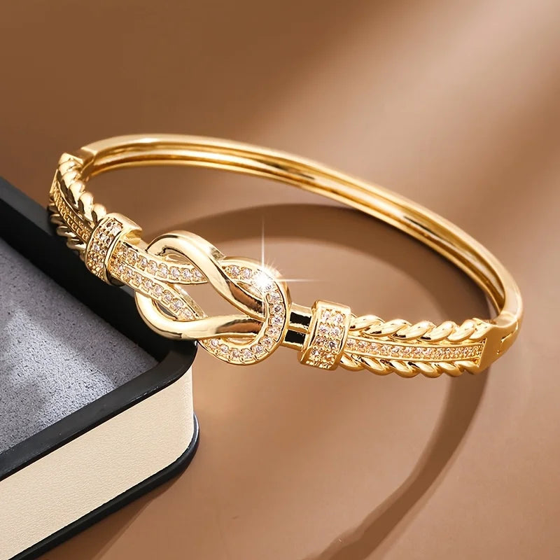 1Pcs Zircon Bangles Elegant And Simple Women's Bracelet Gold Silver Bracelet Cross Buckle Fashion Accessories Vera Lux