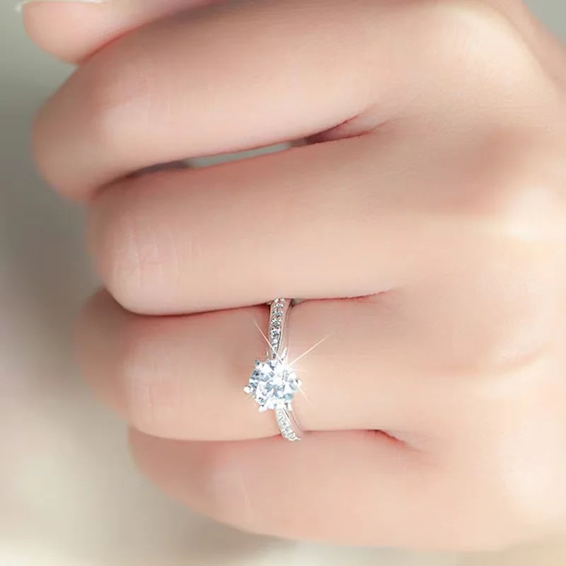 Luxury 925 Sterling Silver Classic Ring for Women Six Claw Jewelry Simple Imitation Diamond Women's Ring Engagement Wedding Gift Vera Lux