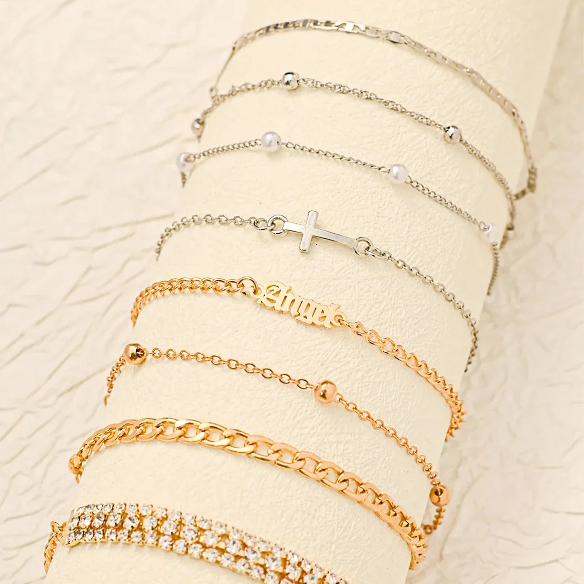 8pcs Fashion Women Stainless Steel Bracelet Stackable for Women, Thin Herribone Chain Bracelet Waterproof Gold Plated Jewelry Vera Lux