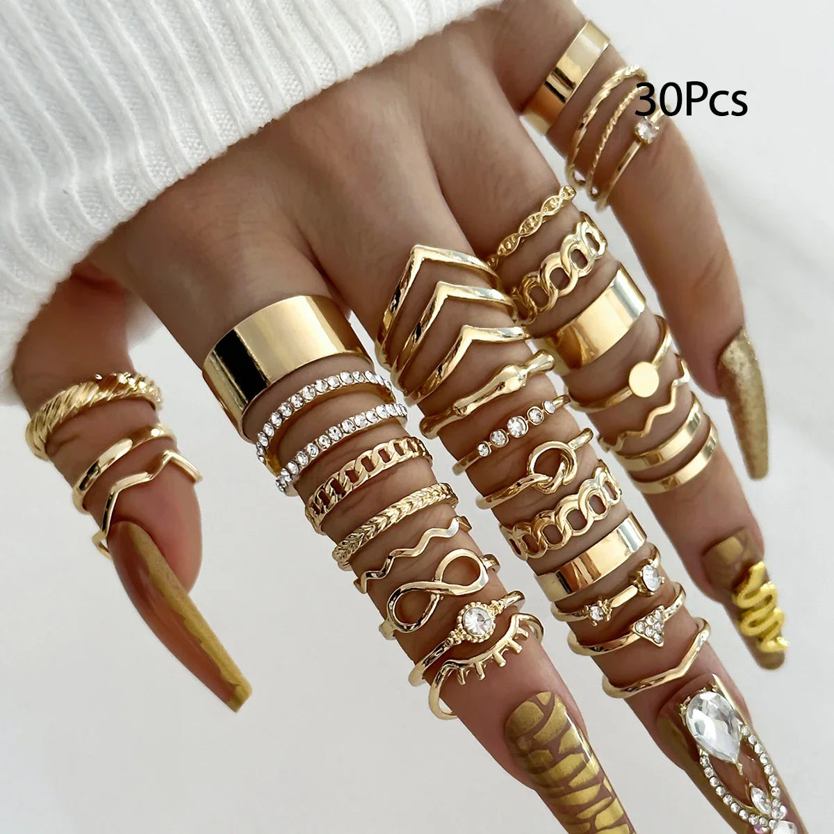 30Pcs Bohemian Geometric Knuckle Rings Set For Women Gold Silver Color Finger Ring Girls Fashion Party Jewelry Accessories Vera Lux