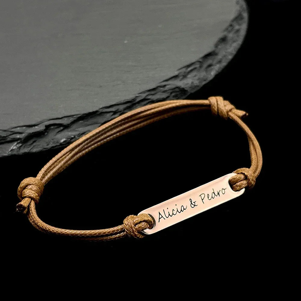 Personalized Custom Name Stainless Steel Bracelet Women Leather Rope Adjustable Bracelet Couple Bangle Valentine's Day Jewelry Vera Lux