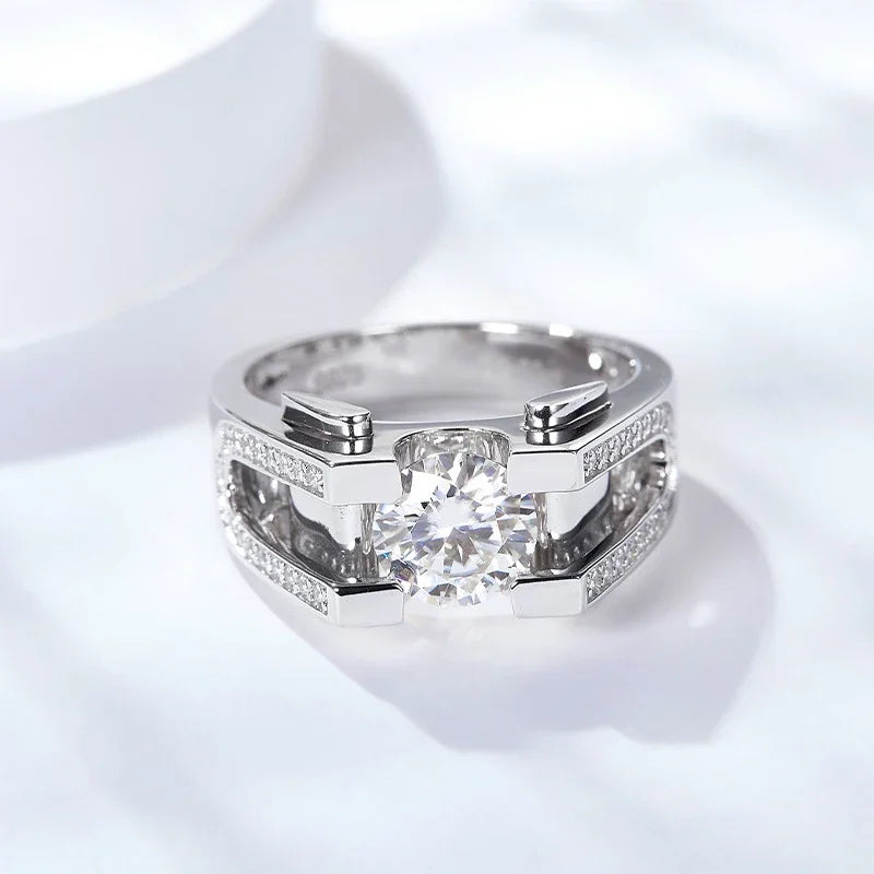 NeeTim 1ct 2ct Moissanite Ring For Men 925 Sterling Silver with White Gold Plated Wedding Band Man Rings Luxury Fine Jewelry Vera Lux