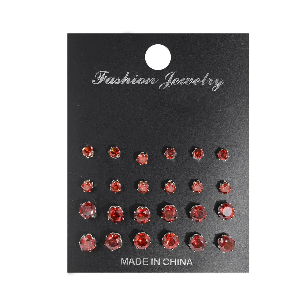 12 Pcs Zircon Earrings Set Briliant Shiny Stud Earrings for Women Simple Pearl Irregular Trendy Jewerly Accessories 2024 New Vera Lux