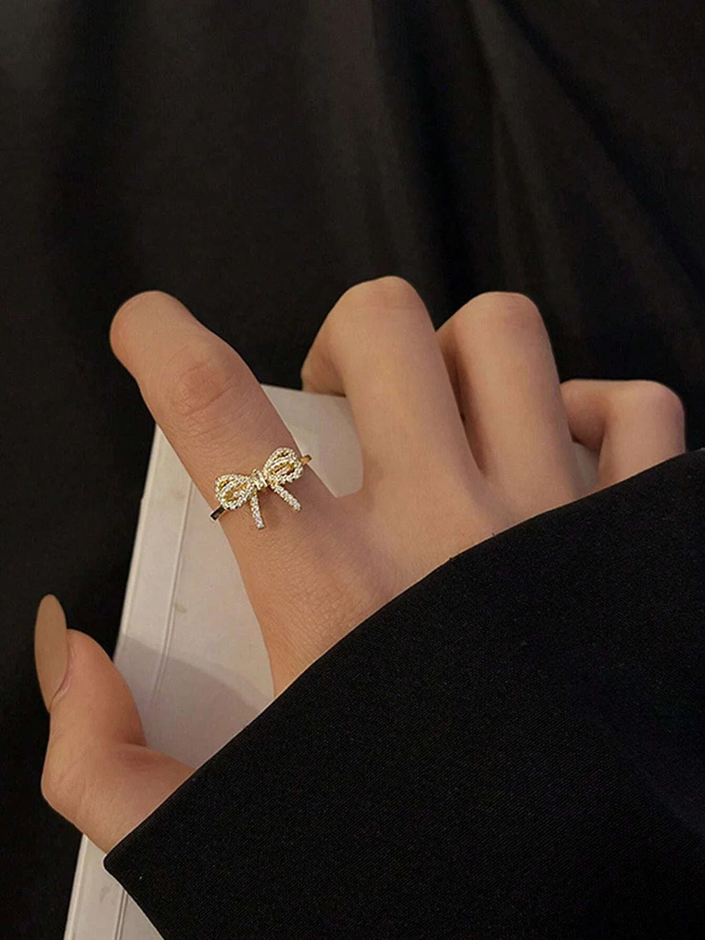 Yupsk Korean Fashion Micropaved Crystal Zirconia Bow Ring for Women Girls Exquisite Ins Trendy Minimalist Finger Rings Jewelry Vera Lux