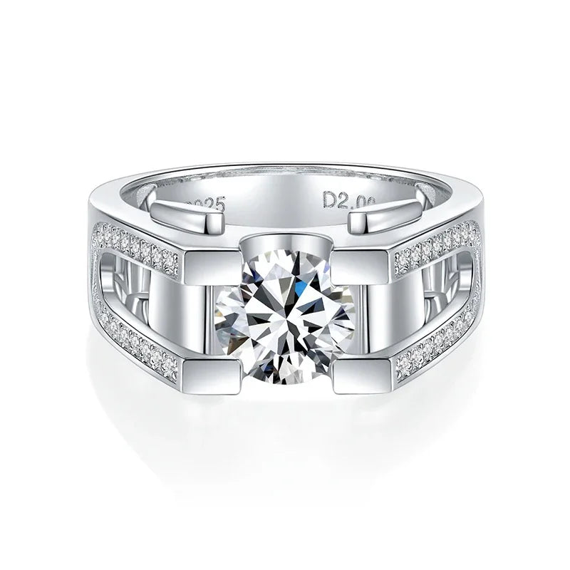 NeeTim 1ct 2ct Moissanite Ring For Men 925 Sterling Silver with White Gold Plated Wedding Band Man Rings Luxury Fine Jewelry Vera Lux