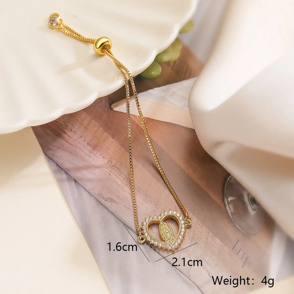 NEWBUY 2026 Fashion Gold Color Box Chain Virgin Mary Charm Bracelets For Women Shiny CZ Zircon Jewelry Vera Lux