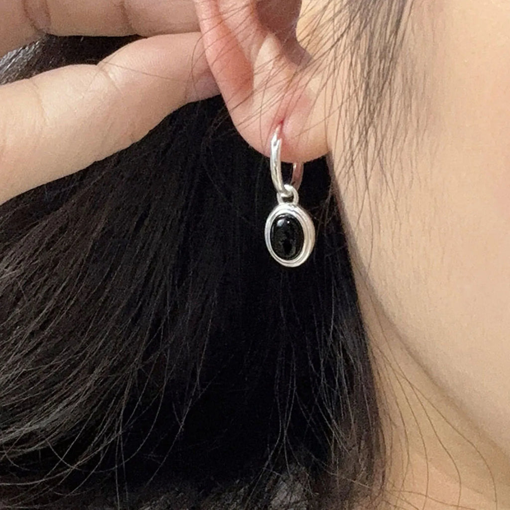 925 Sterling Silver Vintage Gold Round Earrings For Women Black Ball Earring Jewelry Prevent Allergy Party Accessories Gift Vera Lux