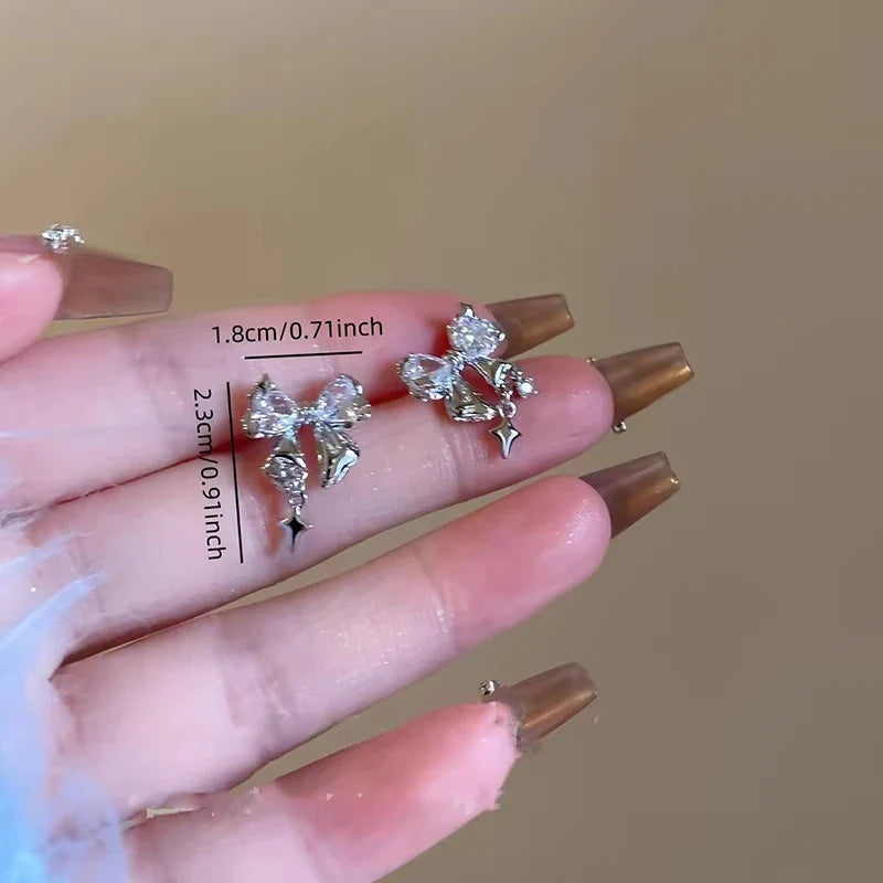 New Y2K Bowknot Zircon Stud Earrings for Women Fashion Korean Silver Color Pink Crystal Personality Earring Party Jewelry Gifts Vera Lux