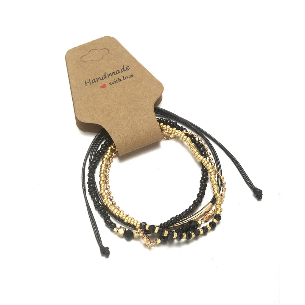 Handmade Black Glass Stone Bracelet Set For Women Simple Braided Rope Beads Chain Bangle Female Fashion Jewelry Accessories Vera Lux