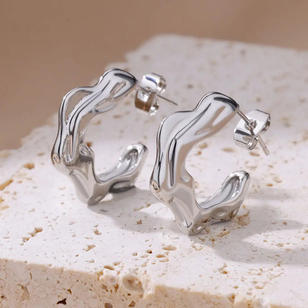 Irregular C Shaped Earrings For Women Stainless Steel Geometric Earring 2024 Trending Wedding Party Aesthetic Jewelry aretes Vera Lux