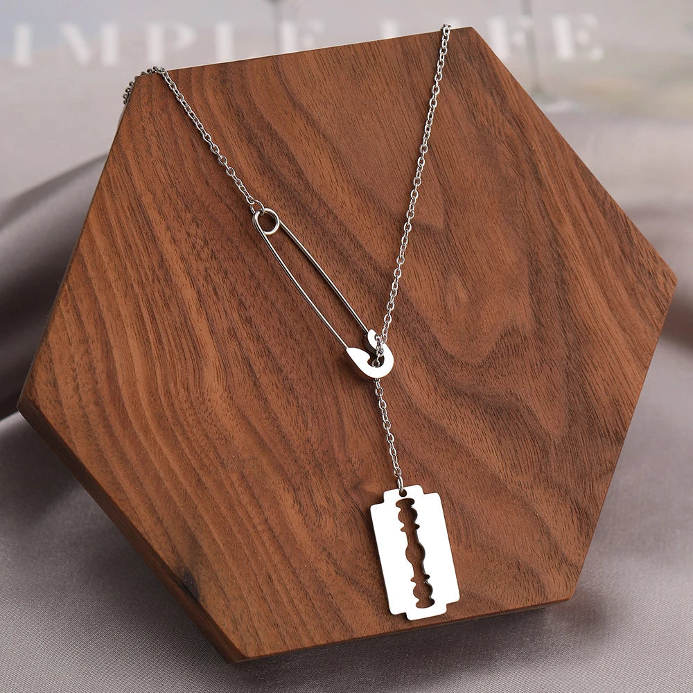 Stainless Steel Necklaces Paperclip Design Gothic Hip Hop Blade Pendants Chains Choker Necklace For Women Jewelry Vera Lux