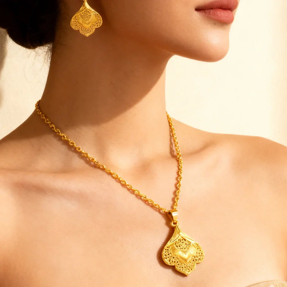 fashion gold jewelry set stainless steel earrings necklaces for women simple Personality gift wedding party Accessories Vera Lux