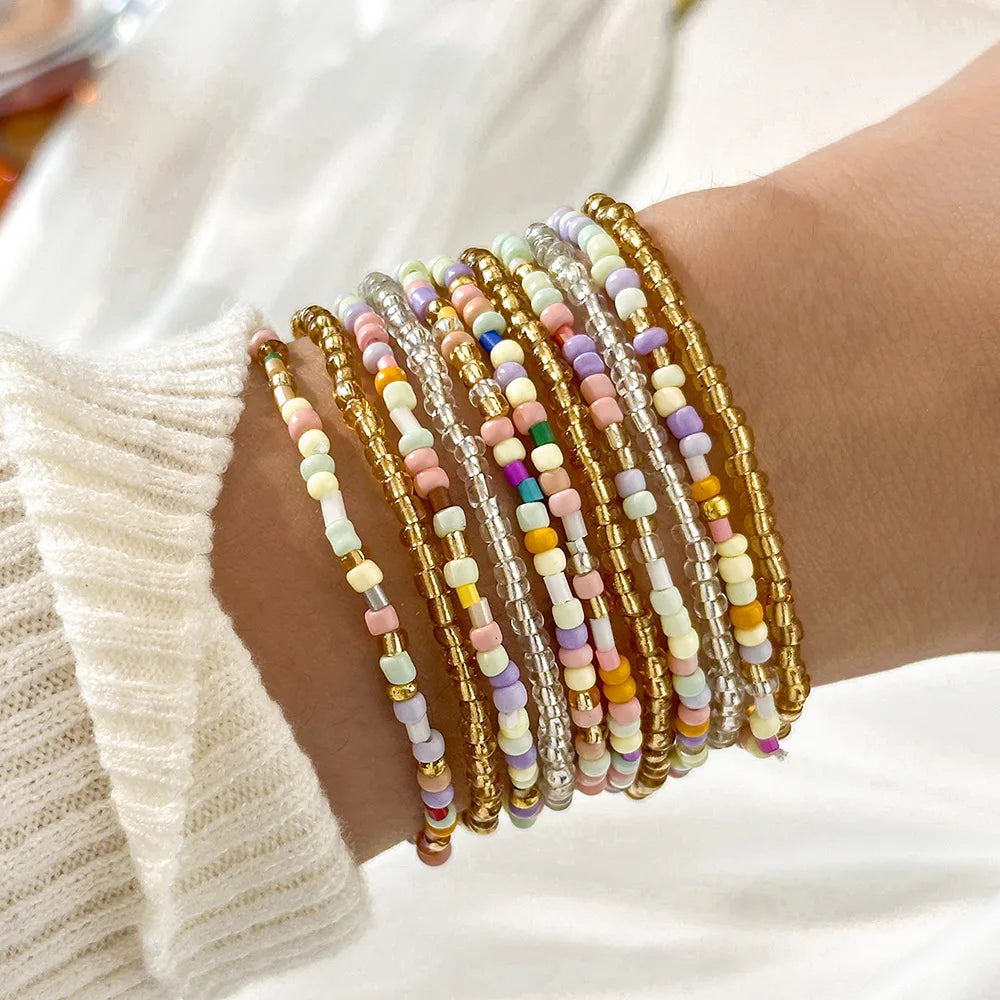 Bohemian Style Beaded Bracelet Set For Women Colorful Beads Stretchy Strand Chain Bangle Girls Summer Beach Vacation Jewelry Vera Lux