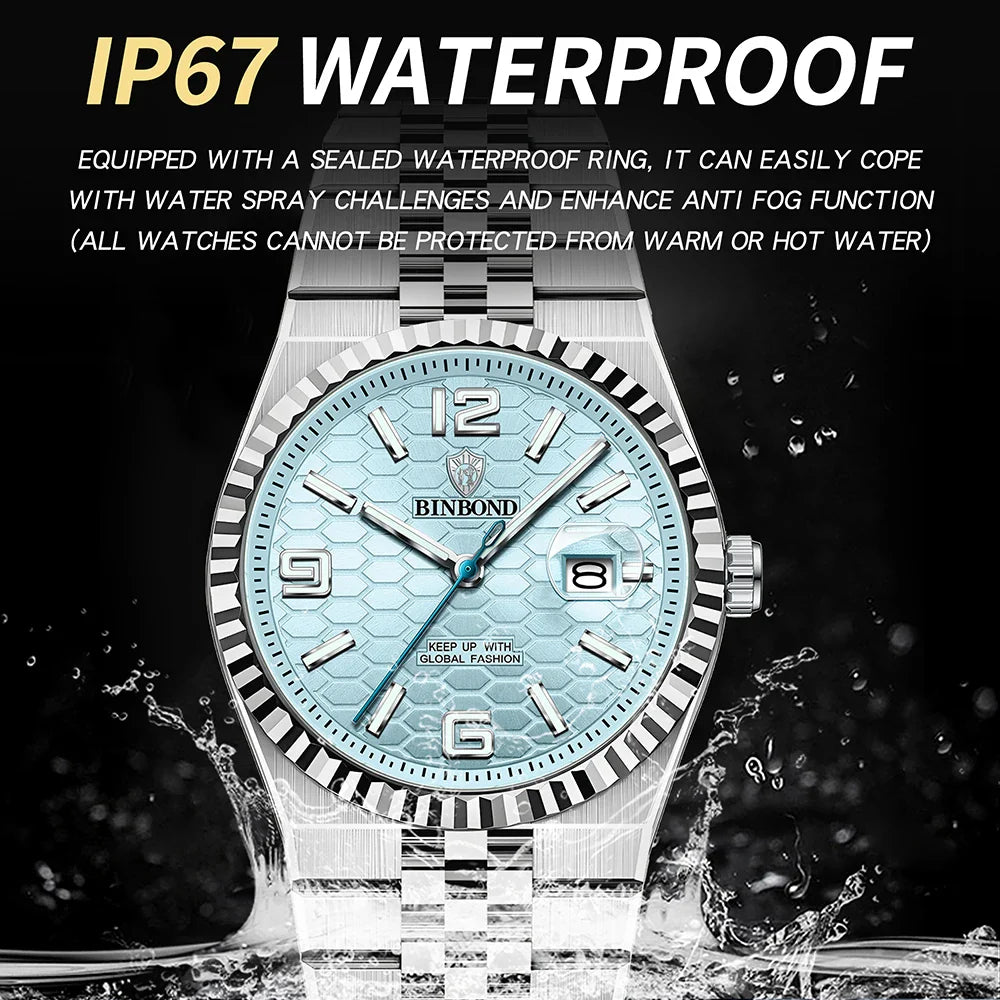 BINBOND High Quality Original Men Clock Waterproof Luminous Date Luxury Man Watch Stainless Steel Quartz Men's Watches Male Vera Lux