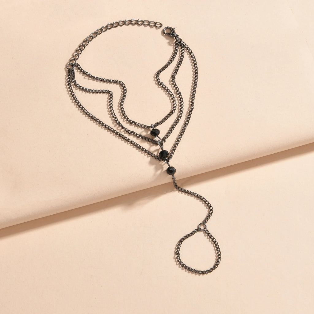 Personalized Dark Fashion Style Multi layered Chain Rice Pearl Alloy Finger Bracelet Women's Party Jewelry Gift Vera Lux
