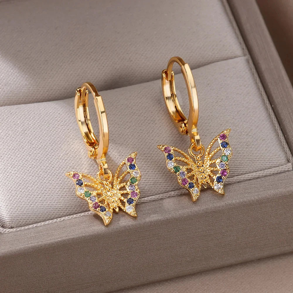 Zircon Butterfly Pendientes EarringsFor Women Stainless Steel Gold Color Butterfly Earring Trend Girl y2k Jewelry aretes mujer Vera Lux