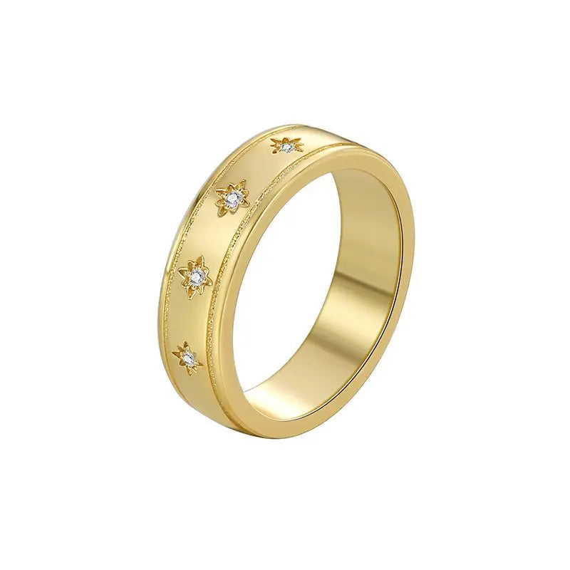 925 Sterling Silve Star Chunky Ring For Women Vintage Trendy Gold Color Zirconia Finger Rings Punk Accessories Jewelry Gift Vera Lux