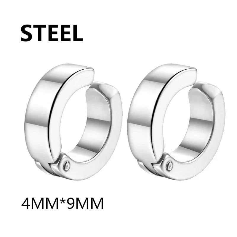 2 Pcs Classic Korean Punk Stainless Steel Ear Clip Earrings for Men Women Black No Pierced Fake Ear Circle New Pop Jewelry Vera Lux
