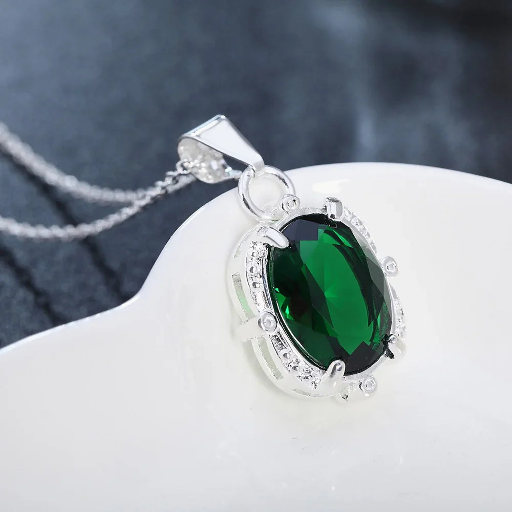 925 Sterling Silver Green Zircon Pendants Necklaces For Women Ladies Luxury Jewelry Accessories Gifts  Jewellery Money 925 Vera Lux