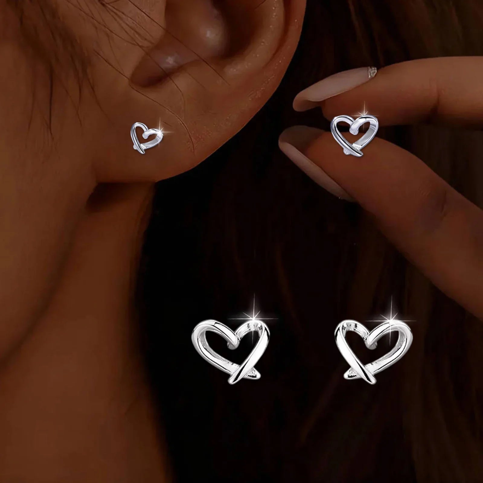 S925Silver Hollow out heart-shaped earrings for women, simple, light, luxurious, high-end, heart-shaped ins, high-end Vera Lux