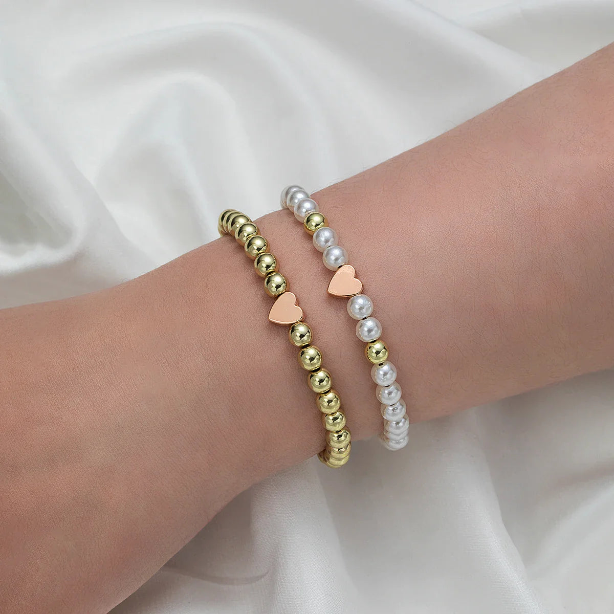 2 PSC Love Imitation Pearl Beaded Adjustable Rope Chain Valentine's Day Jewelry Gift Couple Bracelet Vera Lux