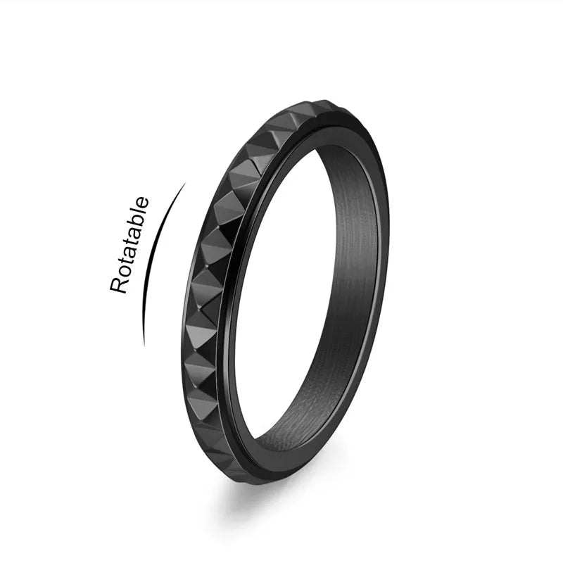3mm Thin Stainless Steel Pyramids Spinner Ring Wedding Band for Women Girl Size 5-12 Vera Lux