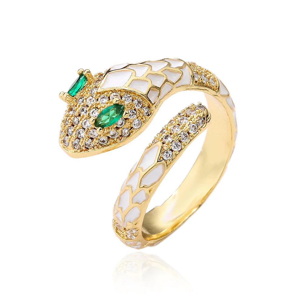 NEWBUY Fashion 6 Colors Enamel Expoxy Snake Open Rings For Women Luxury AAA Cubic Zirconia Pave Setting Copper Jewelry Female Vera Lux