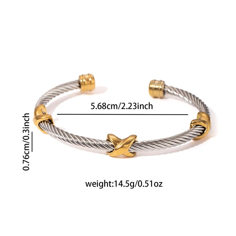 1pcs Stainless Steel Gold-plated Bangle Trendy Retro Hip-hop Style Bracelet Fried Dough Twists Steel Wire Rope Colorfast Bangle Vera Lux