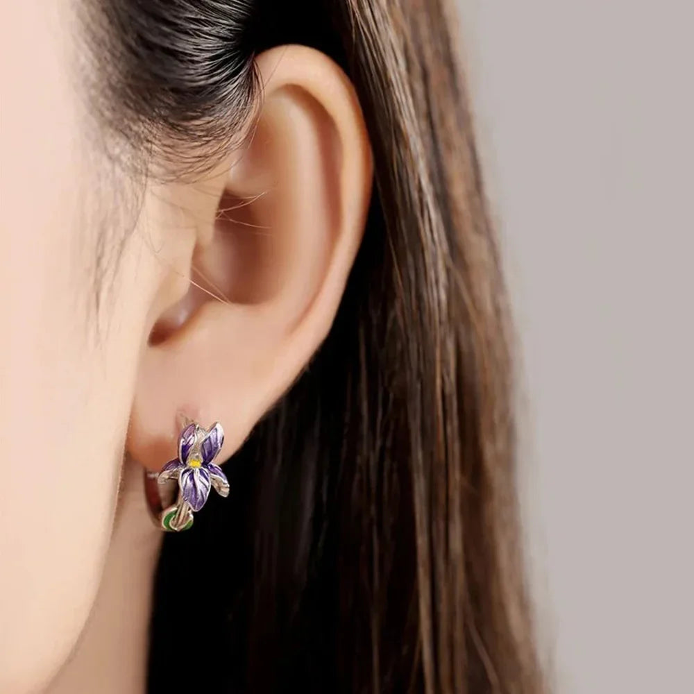 925 Sterling Silver Purple Flowers Series Earring Jewelry Versatile Hoop Earrings For Women Jewelry Fine Birthday Party Gifts Vera Lux