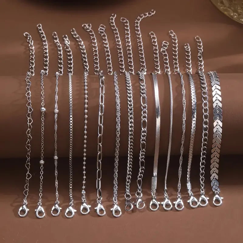 5/15 Pcs Set Silver Color Chain Bead Bracelets for Women Simple Elegant Vacation Beach Party Casual Jewelry Versatile Daily Wear Vera Lux