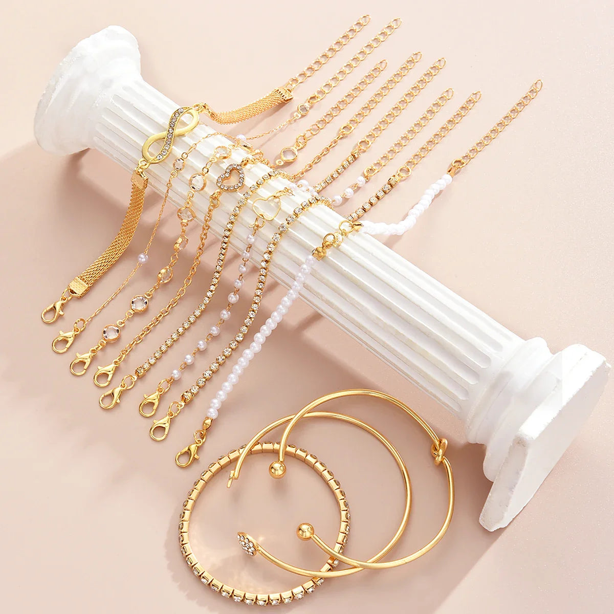 11 Pcs Boho Pearl Crystal Heart Infinity Sign Bracelets for Women Vintage Elegant Gold Color Bracelets Sets New Vacation Jewelry Vera Lux