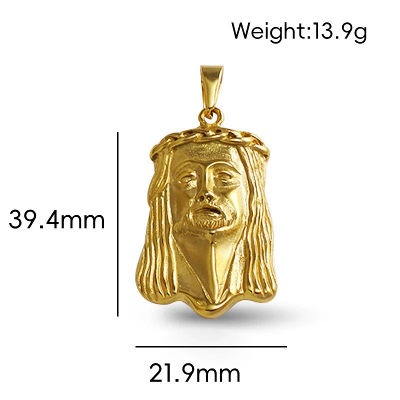 18K Gold Plated Stainless Steel Jesus Pendant - Classic Hip Hop Style, Ideal Men's Gift for Daily Wear Vera Lux