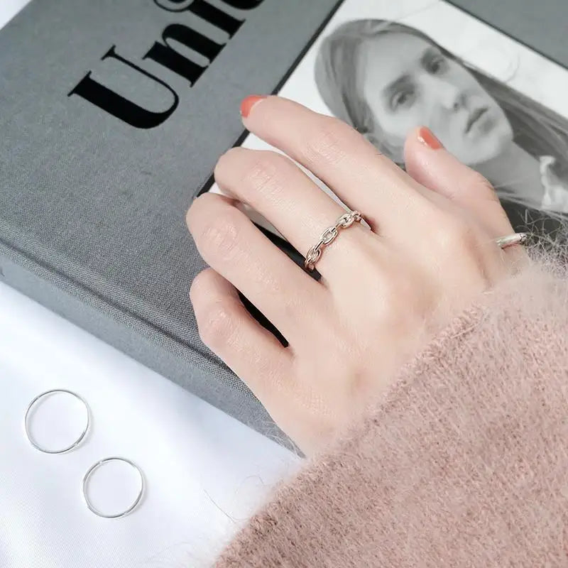 925 Sterling Silver Cuba Chain Opne Rings For Women Engagement Wedding Luxury Fine Jewelry Wholesale Vera Lux