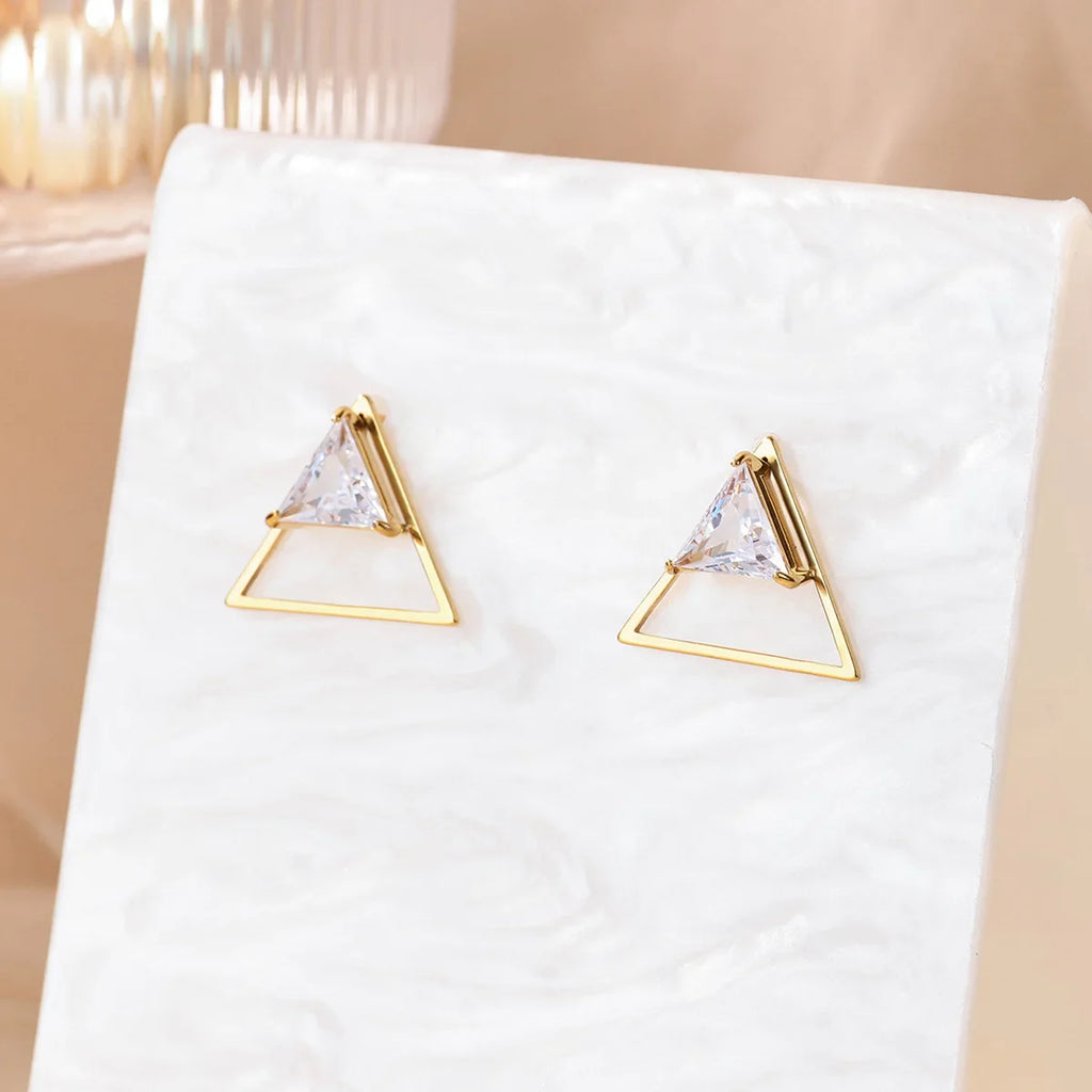 Zircon Geometric Hoop Earrings for Women Stainless Steel Gold Color Piercing Earring 2025 New Fashion Wedding Couple Jewelry Vera Lux