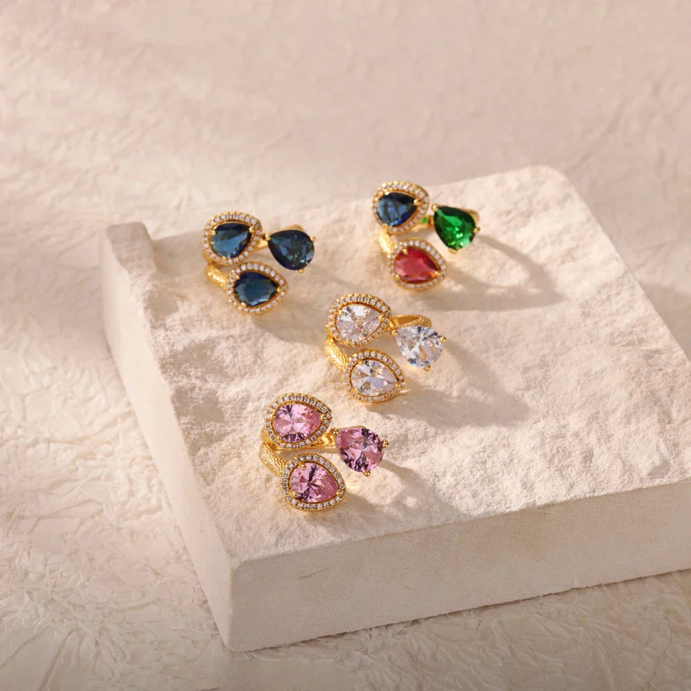 Luxury Colorful Zircon Rings For Women Fashion Gold Color Stainless Steel Open Finger Ring Wedding Party Aesthetic Jewelry Gift Vera Lux