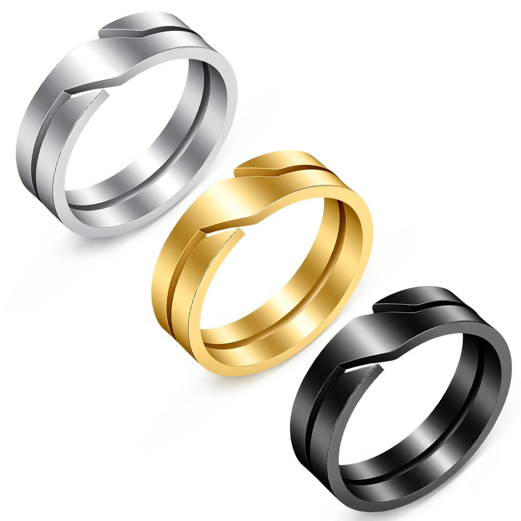 Kissmoon Minimalist Fashion Geometric Slanted Notch Couple Stainless Steel Ring for Men Women Wedding Band Party Jewelry Gifts Vera Lux