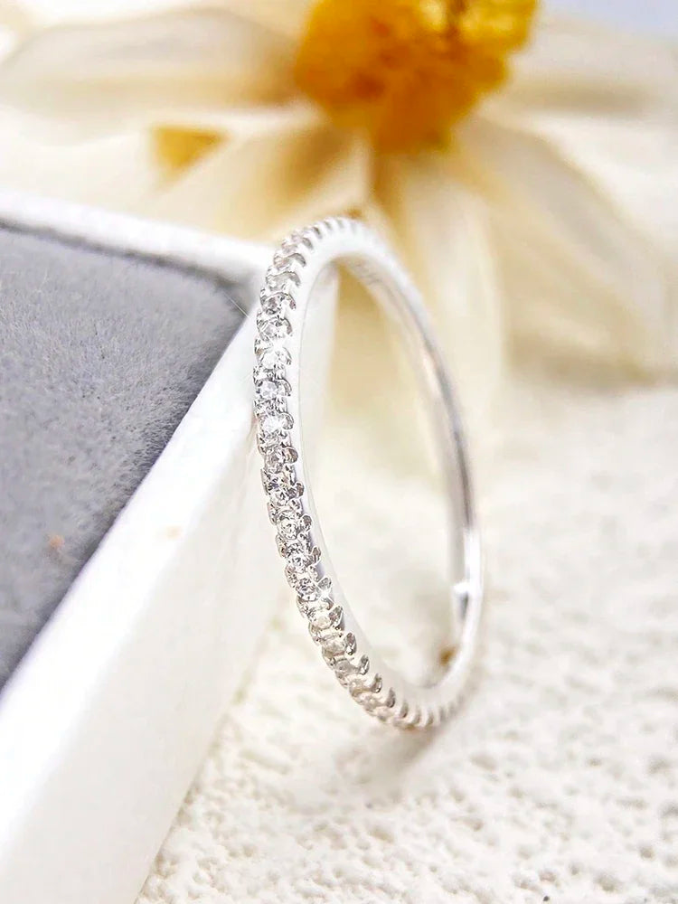 925 Sterling Silver Fashion Shiny 1.4mm Full Zircon Stackable Plain Ring For Women Daily Party Personalized Fine Jewelry Vera Lux
