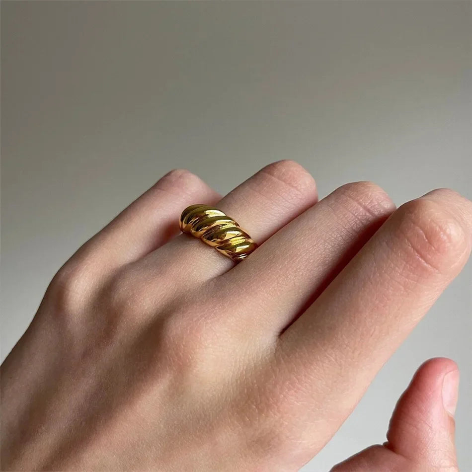 SUNIBI Stainless Steel Ring for Women And Men Classic Gold Color Simple Fashion Style Texture Rings Couple Wedding Jewelry Vera Lux