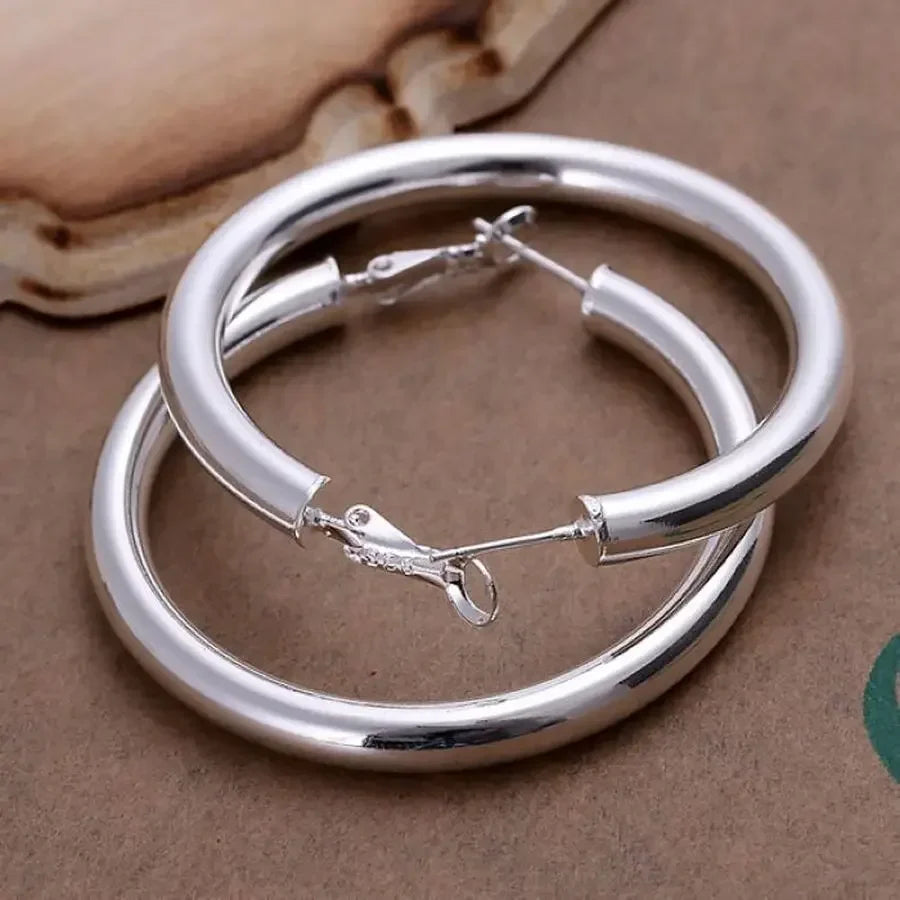 925 Sterling Silver Earrings Fashion Pretty Nice  Women Party 5CM Round Jewelry Big Circle Lady Wedding Vera Lux