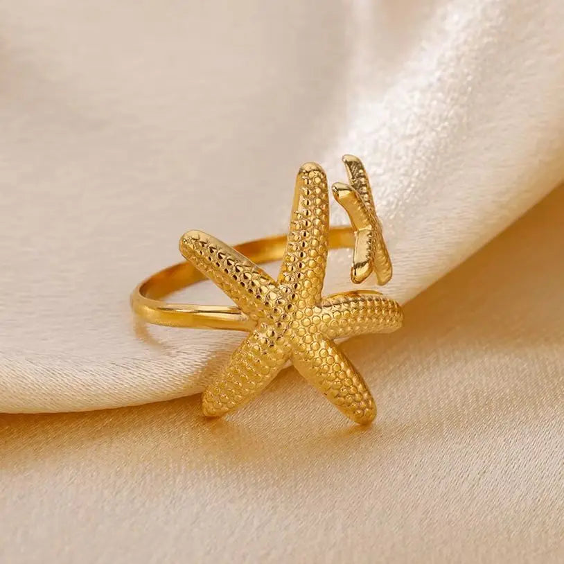 Stainless Steel Starfish Open Rings For Women Gold Color  Geometric Adjustable Ring Wedding Party Fashion Jewerly Gift anillos Vera Lux