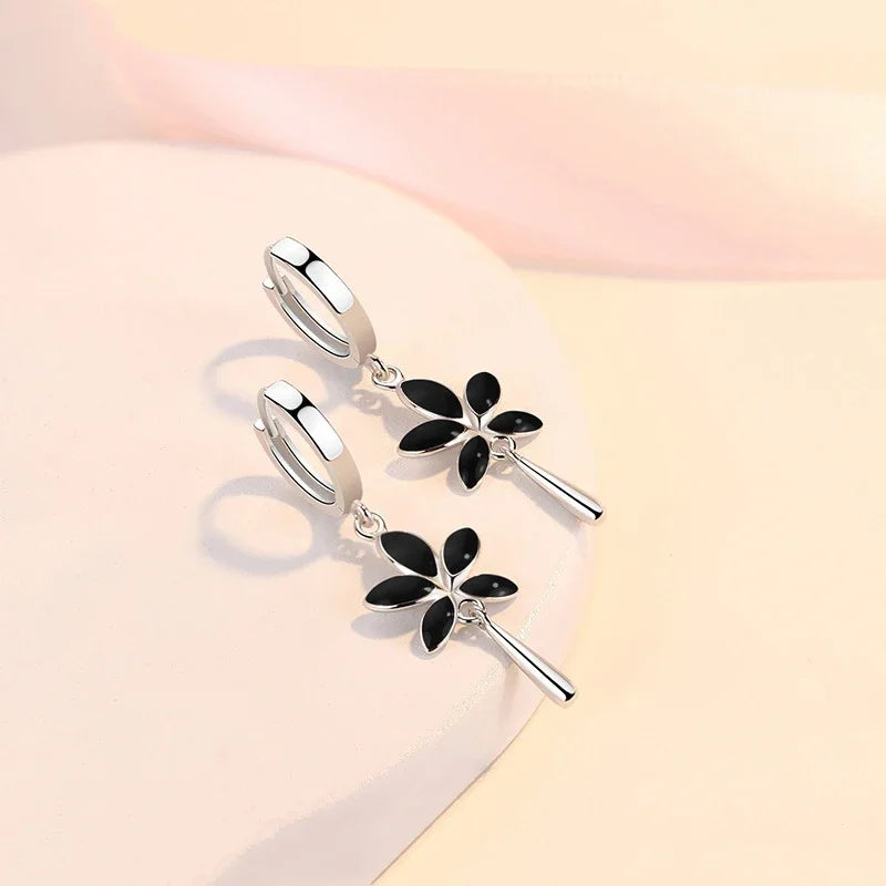 Retro Creative black Maple Leaf Eardrop New Trendy 925 Sterling Silver Earrings For Women Ear Jewelry Girl Valentine's Day Gifts Vera Lux