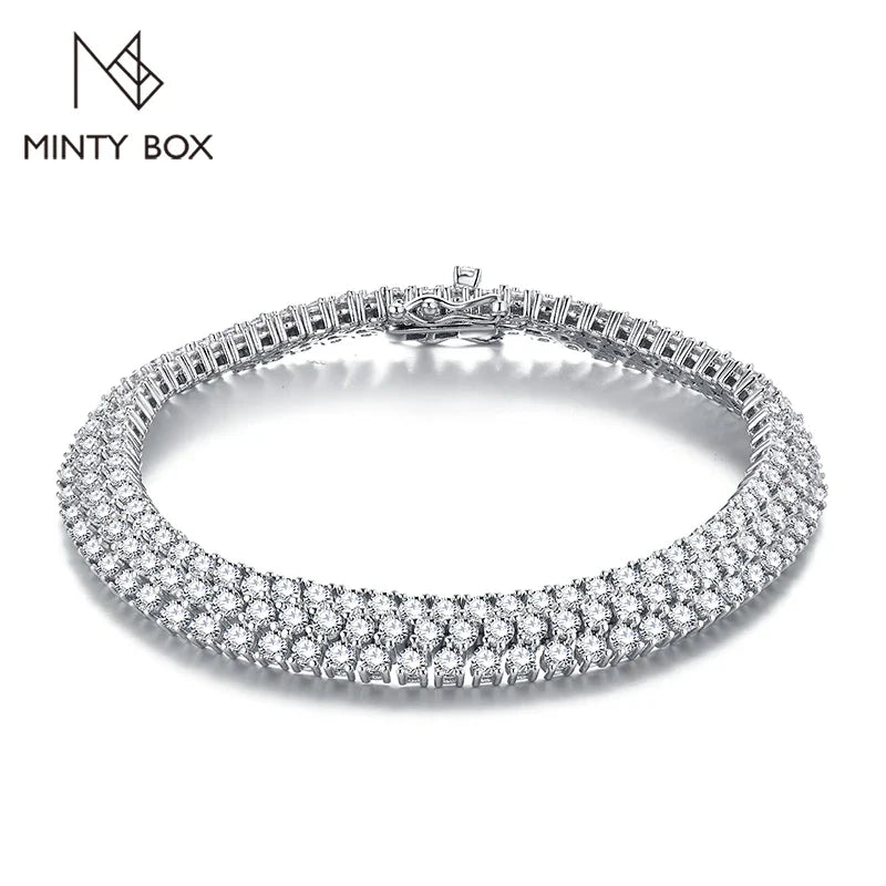 MINTYBOX S925 Sterling Silver All Moissanite Tennis Bracelet for Women D VVS1 Diamond Gold Plated Luxury Wedding Fine Jewelry Vera Lux