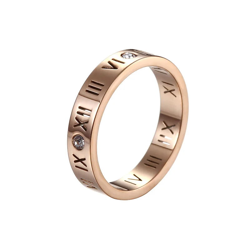 One Crystal Rings Fashion Jewelry Hollow Roman Numerals Stainless Steel Personalized Simplicity Accessories Women Rings Vera Lux