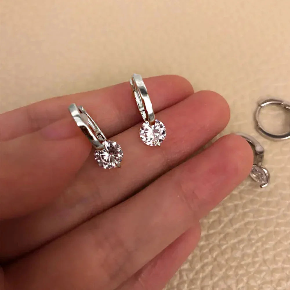 Gold Color Metal Bar Round Cubic Zirconia Stone Earrings Stud For Women Bowknot Shape CZ Post Earring Classic Sparkling Earring Vera Lux