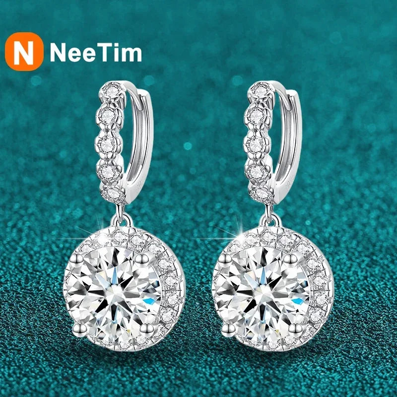 NeeTim 3ct Moissanite Diamond Drop Earrings for Women Lab Diamond 925 Sterling Silver with Gold Plated Wedding Party Jewelry Vera Lux