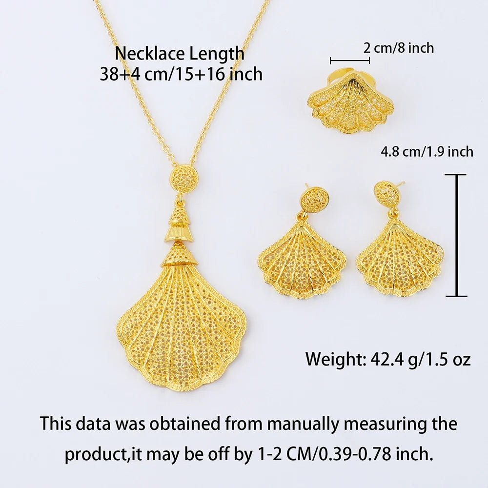 24k gold color party necklace earrings rings set luxury gold jewelry sets for woman wedding party Accessories Vera Lux