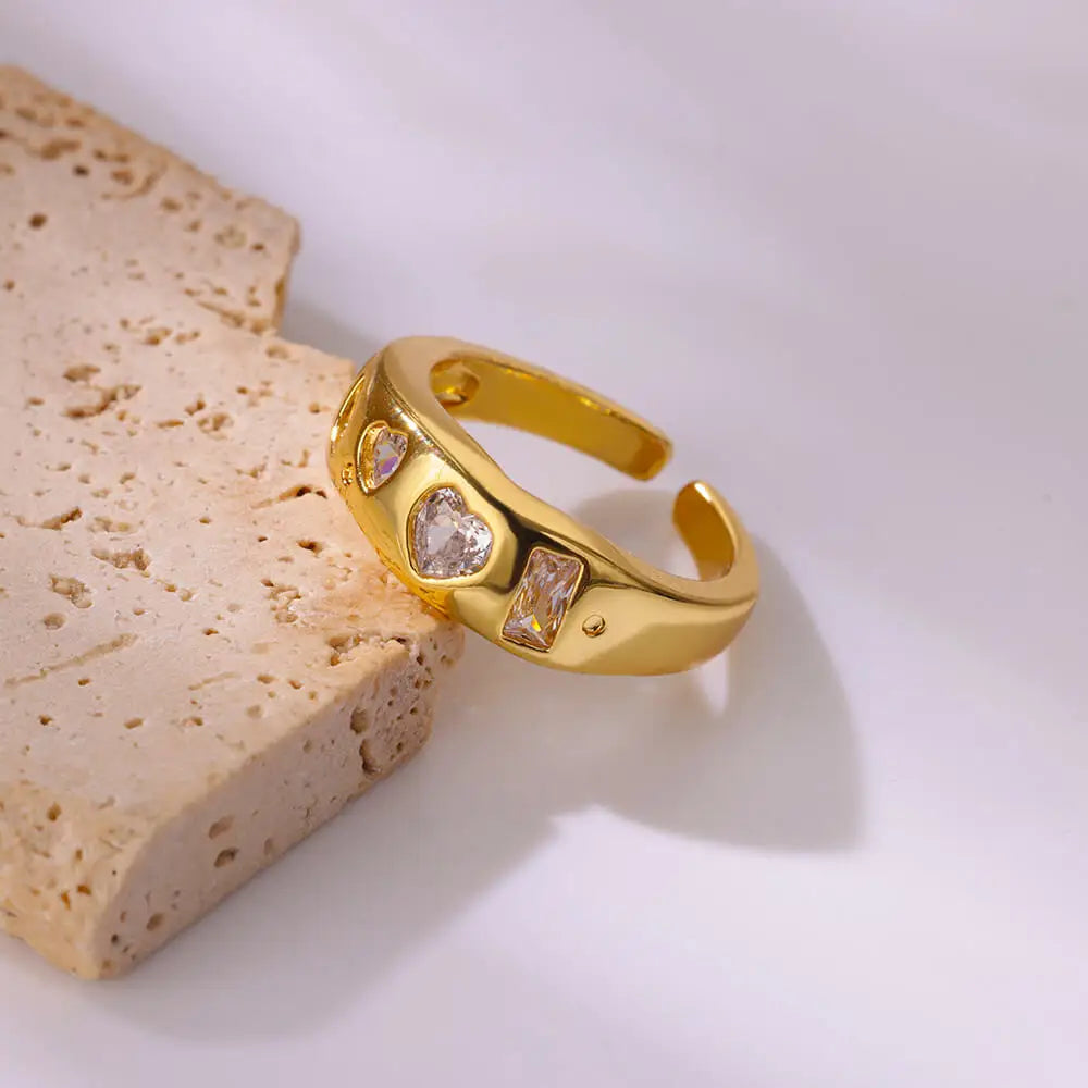 Stainless Steel Heart Zircon Rings for Women Gold Color Wedding Couple Ring Aesthetic Jewelry Accessories Gift anillos mujer Vera Lux