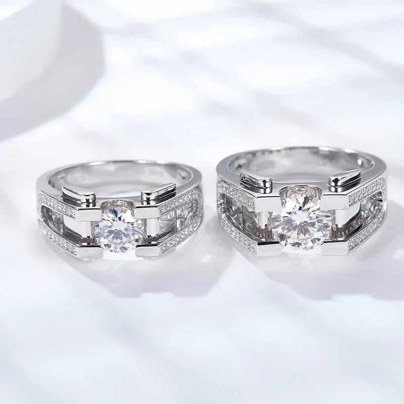 NeeTim 1ct 2ct Moissanite Ring For Men 925 Sterling Silver with White Gold Plated Wedding Band Man Rings Luxury Fine Jewelry Vera Lux